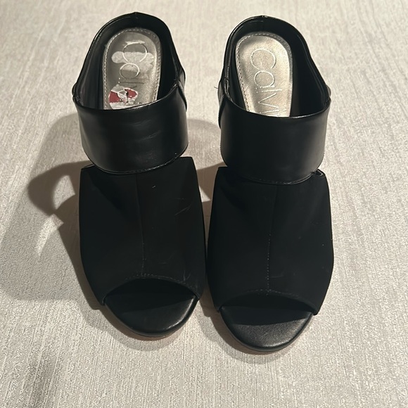 Calvin Klein Satchel Black Peep Toe Mule Heels - Picture 1 of 9